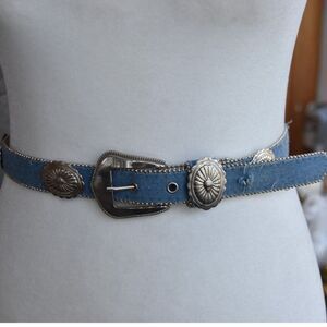 Vintage Y2K Denim Concho Belt Western Silver Studded XS S